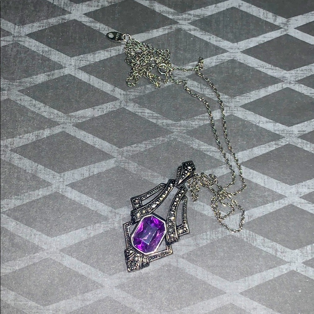 long amethyst and silver necklace